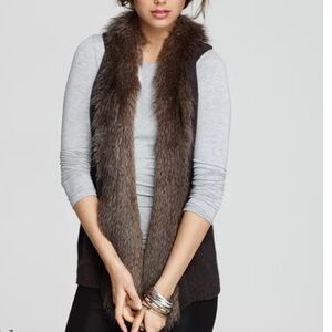 Ella Moss Brown Marino wool Blend Vest with Faux Fur Trim